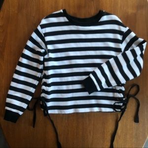B&W Striped Sweater w/ Lace-Up Sides